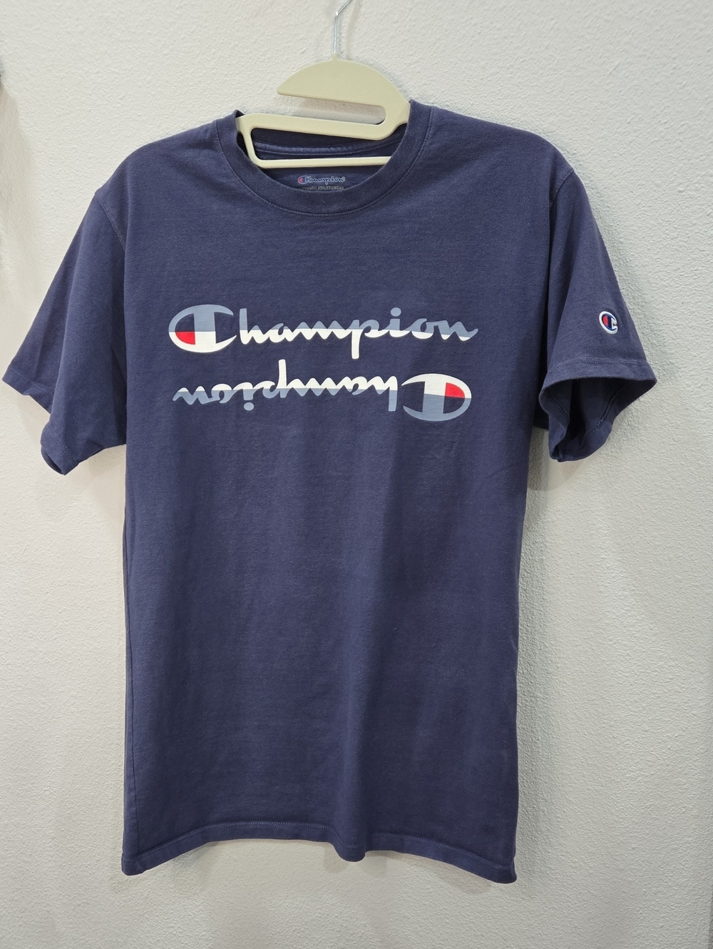 Champion Navy Short Sleeve Logo Tee with Red Accent